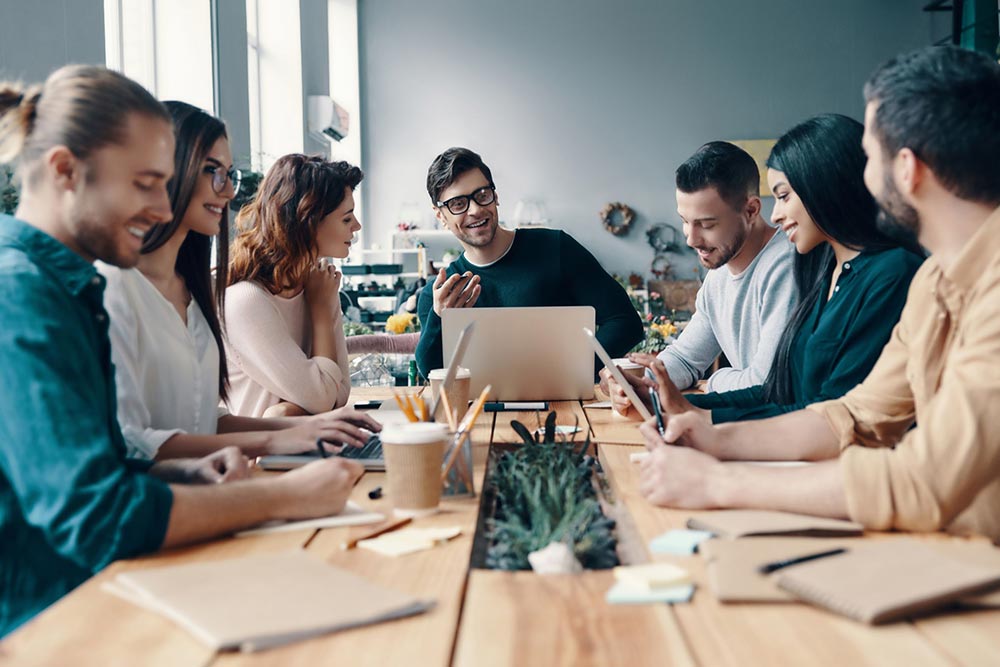 Marketing team discussing projects