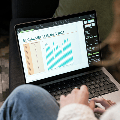 social media goals spreadsheet on laptop