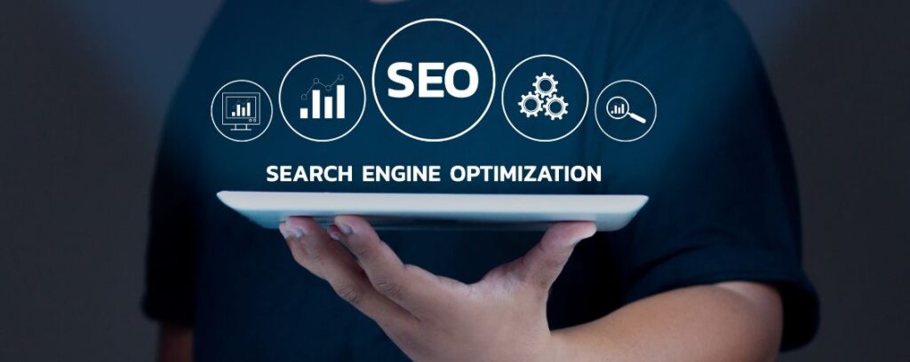 man holding tablet with seo