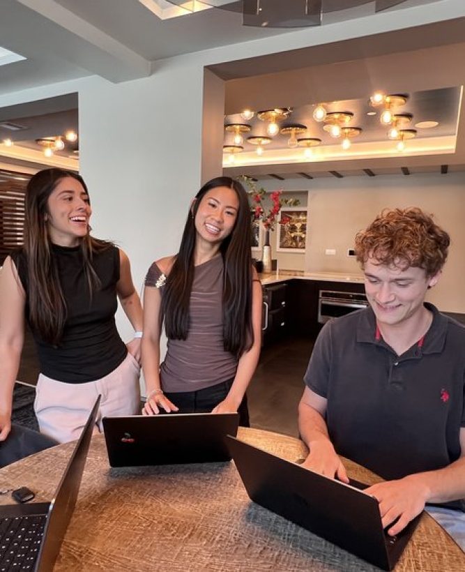 three people speaking about marketing